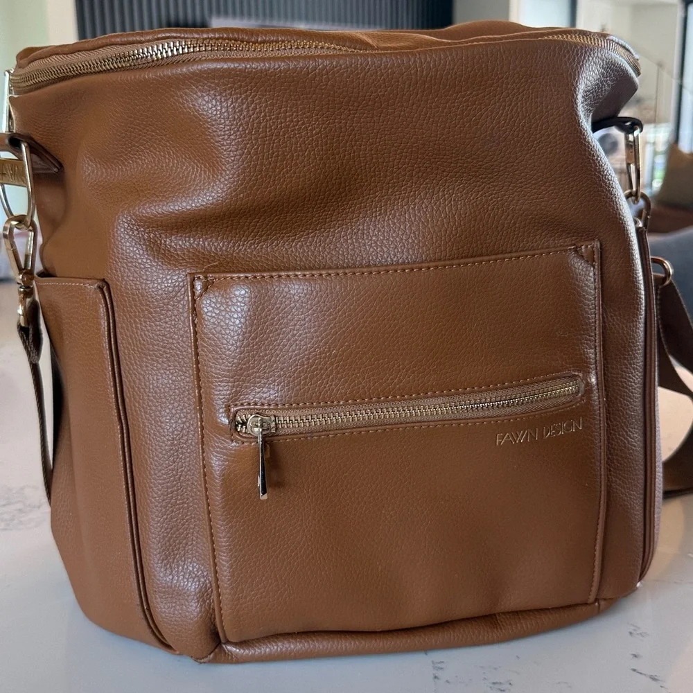 FAWN The Original Diaper Bag Backpack - Brown/ Cognac Color